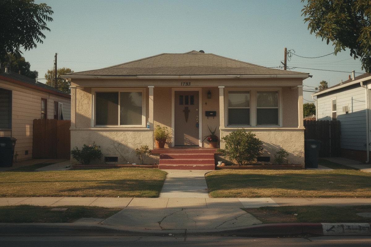 Photo angle facing a neighborhood facade suitable for film-location street scenes
